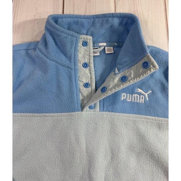PUMA Girl's Pullover 1/4 Button Up Blue Size M (7-8) Fleece Soft Two Tone - Picture 4 of 10